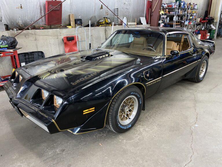 1979 Pontiac Trans Am SE front three-quarter view in the shop