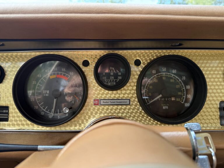 1979 Pontiac Firebird Trans Am SE gauge cluster in the engine-turned gold dash